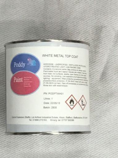 Picture of Poddy Paint White Metal Top Coat Paint 1ltr 9003