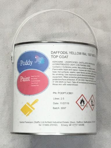 Picture of Poddy Paint RAL1007 Daffodil JCB Yellow Top Coat Paint 2.5L