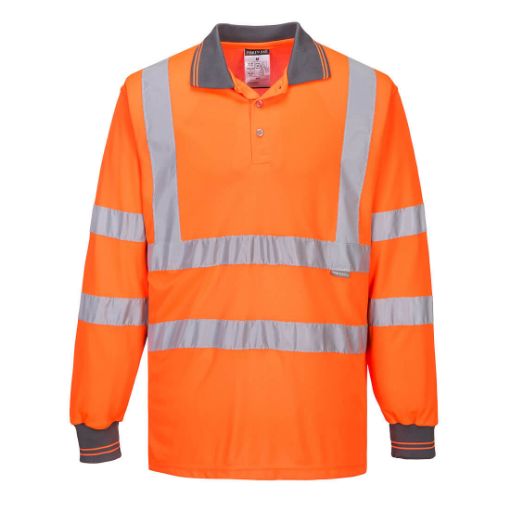 Picture of Portwest L Orange Hi Vis Rail Long Sleeve Polo Shirt